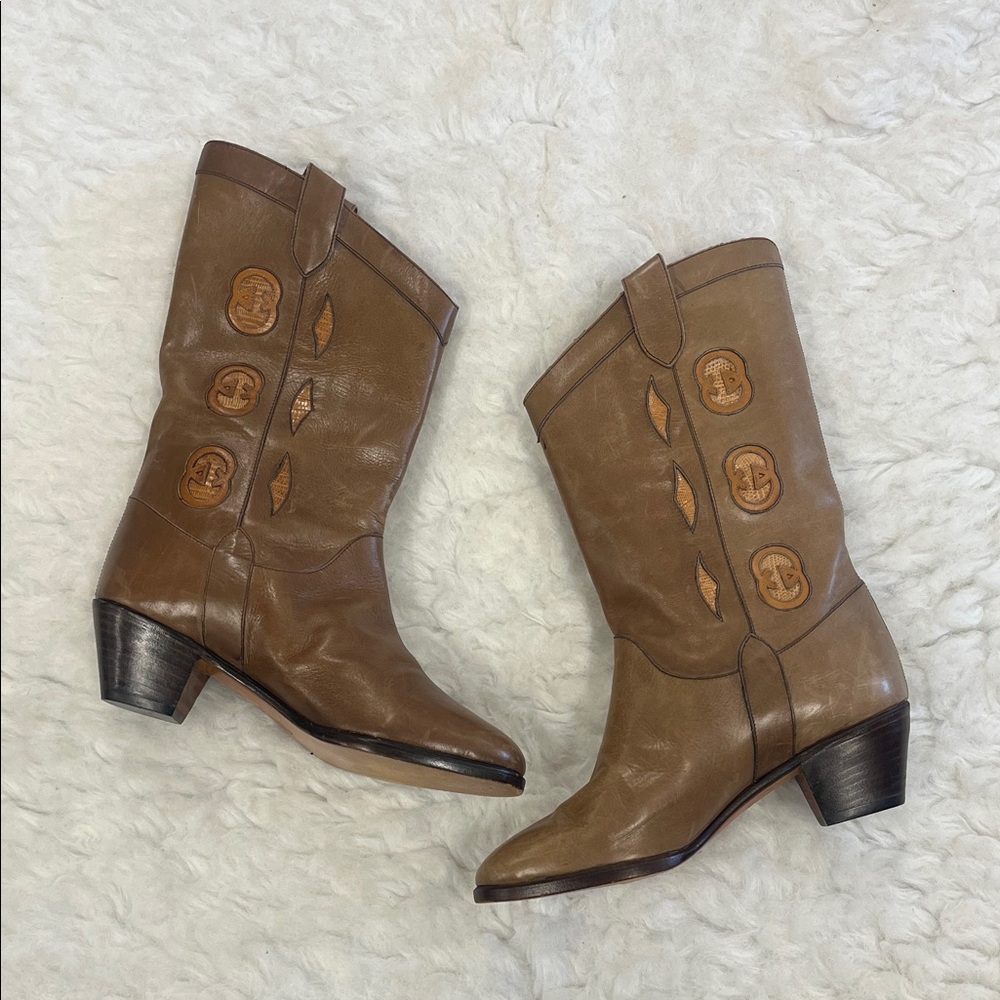 Gucci Tan Leather Heeled Boots